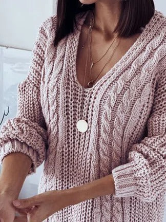 Casual Solid Color V-neck Long Sleeves Sweater