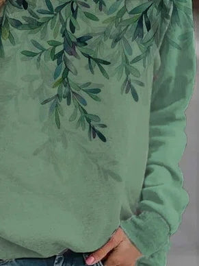 Leaf Print Round Neck Long Sleeves Sweatshirt