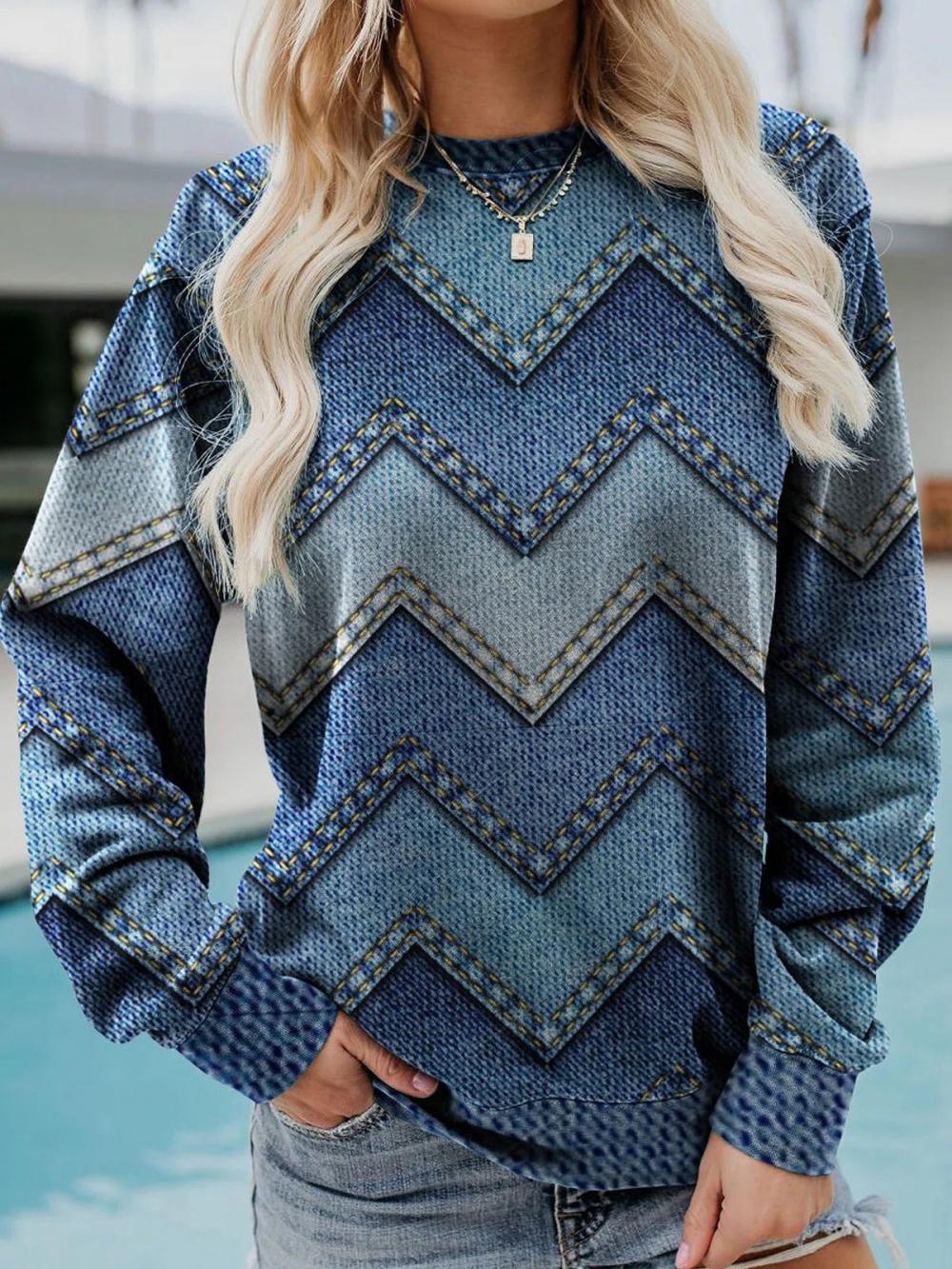Geometric Print Round Neck Long Sleeves Sweatshirt