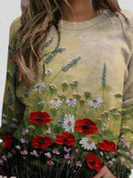 Floral Print O-neck Vacation Long Sleeves Sweatshirt
