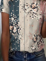 Floral Print Stripe O-neck Short Sleeves T-shirt