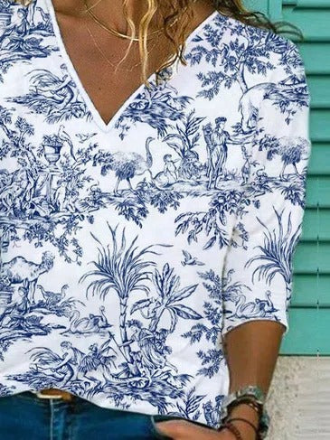 Abstract Print V-neck Casual Long Sleeves Sweatshirt