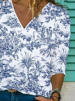 Abstract Print V-neck Casual Long Sleeves Sweatshirt