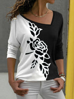 Floral Print Asymmetric V-neck Long Sleeves Sweatshirt