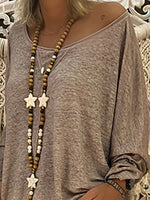 Solid Color V-neck Casual Long Sleeves Sweatshirt