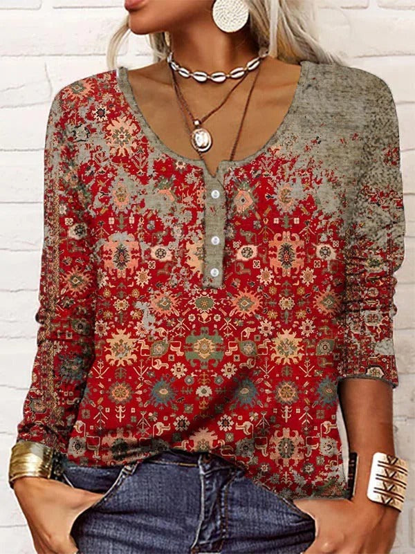 V Neck Cotton Blend Ethnic Sweatshirt