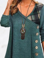 V Neck Geometric Casual Autumn Natural Daily Long sleeve A-line Dresses