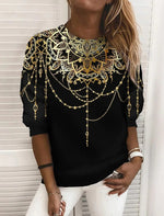Crew Neck Geometric Long Sleeves Sweatshirts