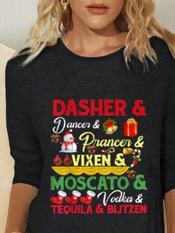Christmas Alphabet Print Crew Neck Long Sleeves Sweatshirt