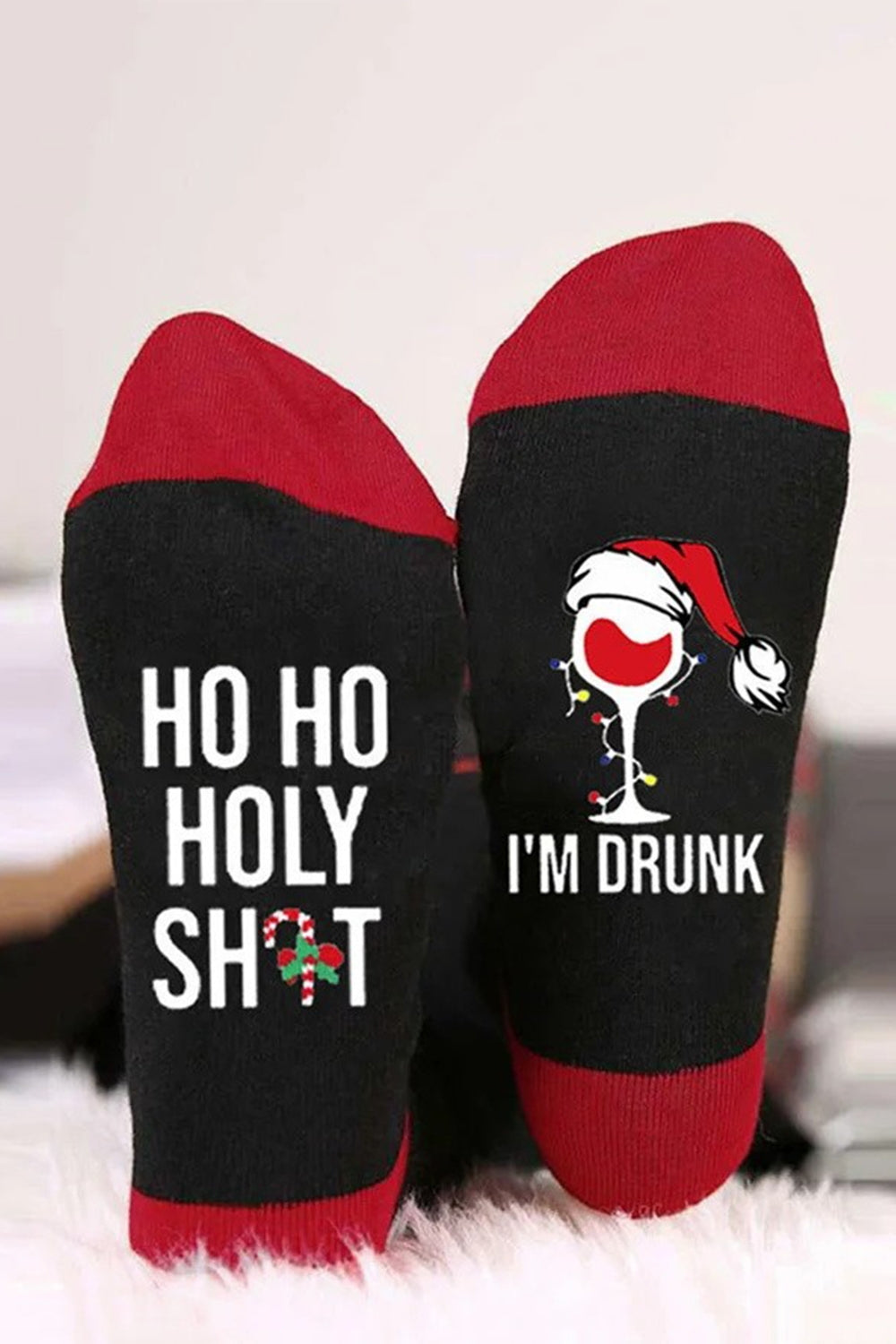 Christmas Letters Goblet Unisex Color Block Mid-calf Socks