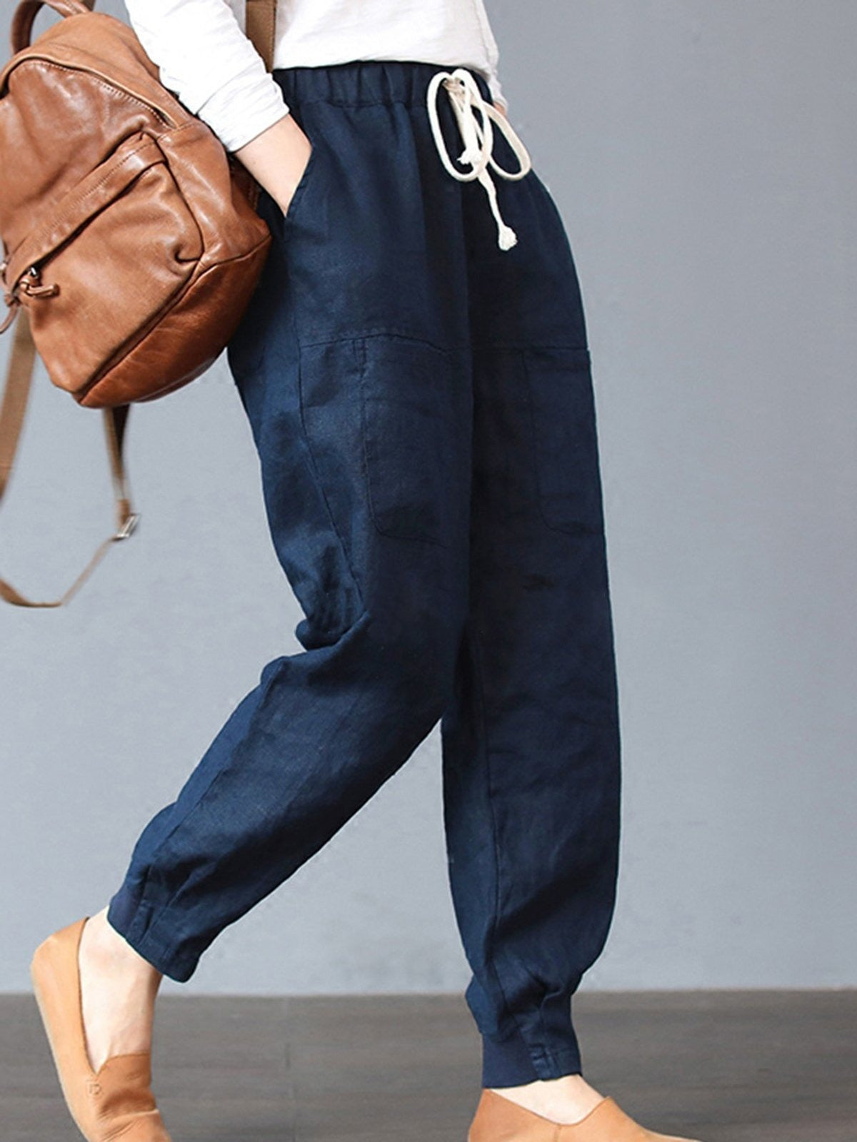 Women's Solid Color with Pockets Casual Plus Size Pants