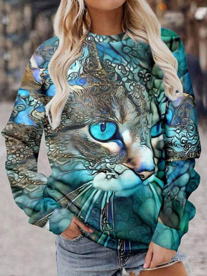 Casual Animal Print Crew Neck Long Sleeve T-shirt