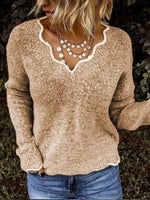 Solid Color Casual V-Neck Long Sleeves Sweater