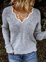 Solid Color Casual V-Neck Long Sleeves Sweater