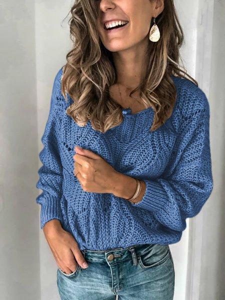 Solid Color Casual Crew Neck Long Sleeves Sweater