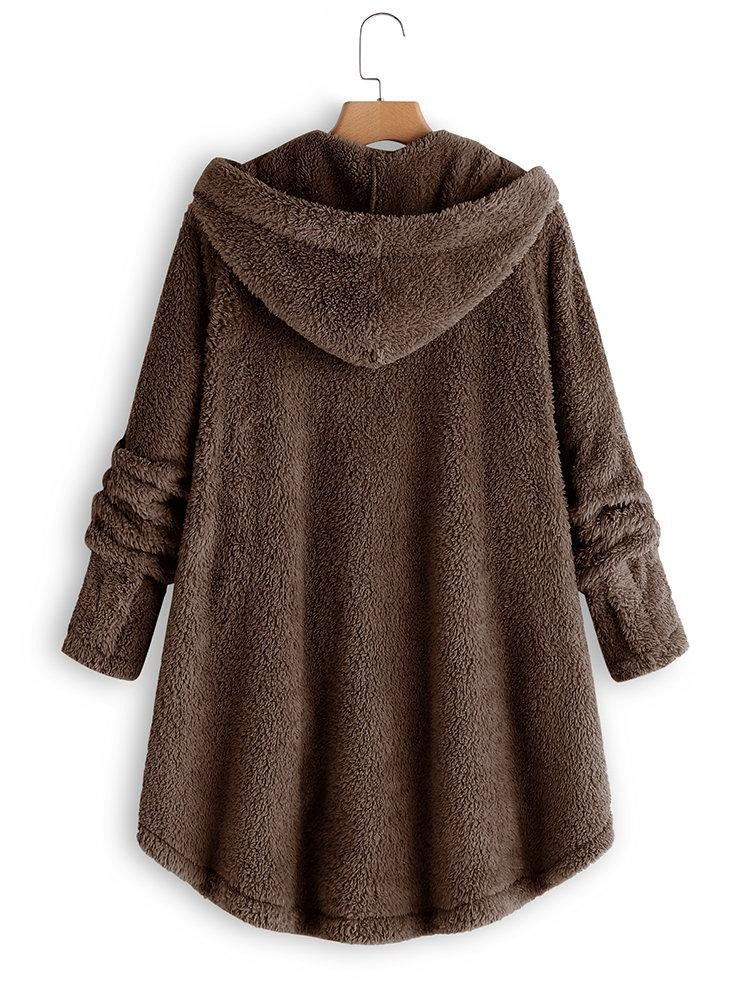 Solid Color Buttons Hooded Long Sleeves Warm Coat