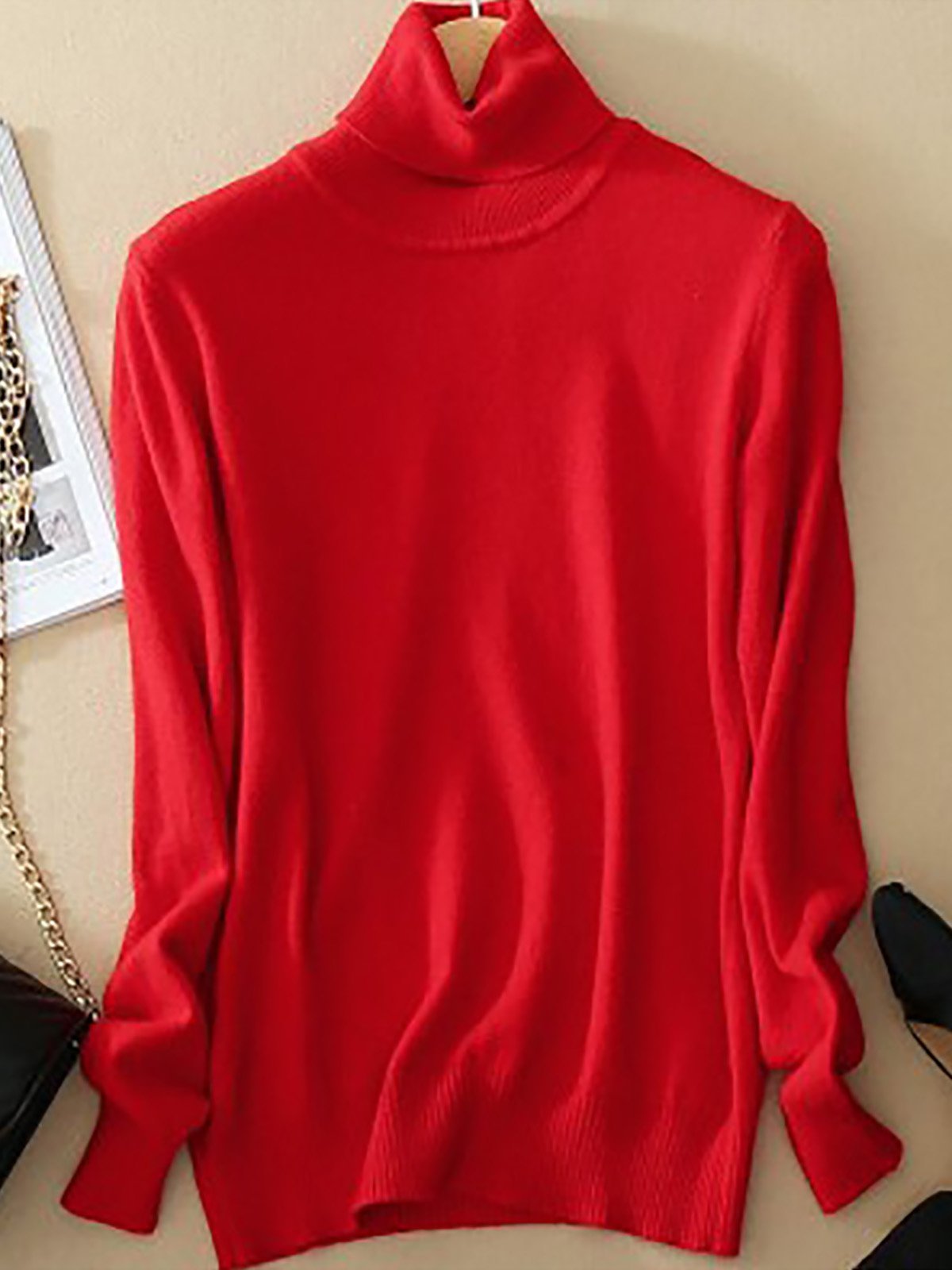 Solid Color Casual High Neck Long Sleeves Sweater