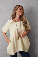 Women's Round Neck Solid Color Buttons Short Sleeves Blouse