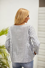 Stripe Print Round Neck 3/4 Sleeves Shirts & Tops