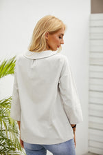 Solid Color Casual Round Neck Long Sleeves Blouse