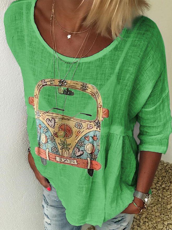 Women's Pattern Print Round Neck Half Sleeves Shirt