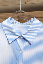 Pinstripe Collar Neck Long Sleeves Front Buttons Shirt