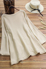 Solid Color Asymmetric Round Neck Long Sleeves Blouse