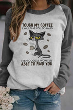 Letter Cat Print Patchwork Long Sleeves Shirts