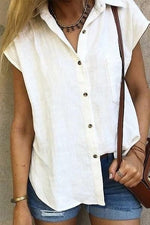 Solid Color Buttons Collared Short Sleeves Shirt