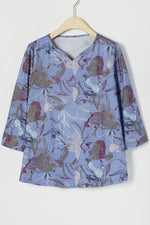Graphic Print V-neck 3/4 Sleeves Blouse