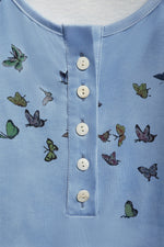 Butterfly Print Buttons Sleeveless Tank Tops