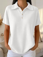 Waffle Shirt Collar Half Placket Short Sleeve Loose Polo T-Shirt