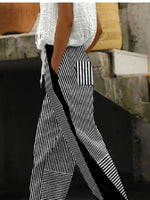 Black Striped H-Line Loose Baggy Casual Long Pants For Spring & Fall