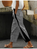 Black Striped H-Line Loose Baggy Casual Long Pants For Spring & Fall