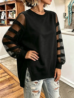 Elegant Casual Black Mesh Panelled Sweatshirt