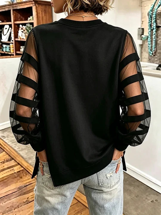 Elegant Casual Black Mesh Panelled Sweatshirt