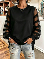 Elegant Casual Black Mesh Panelled Sweatshirt