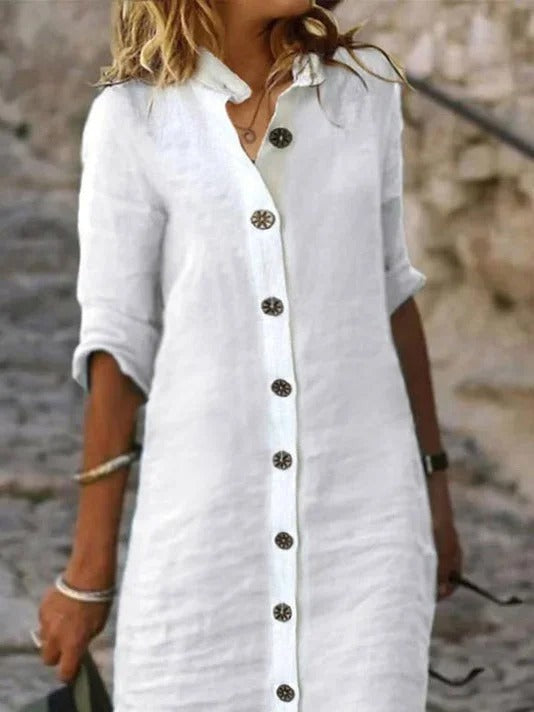Cotton and Linen Plain Casual Dress