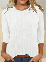 Plain Crew Neck 3/4 Sleeve Casual T-shirt