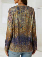 Tie-dye Print Regular Fit Crew Neck Casual Blouse