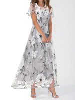 Flower Print Round Neck Short Sleeve Loose Maxi Dress