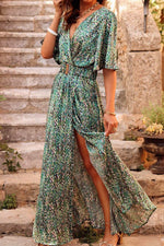 Vacation Disty Flora V-neck Short Sleeve Loose Maxi Dress