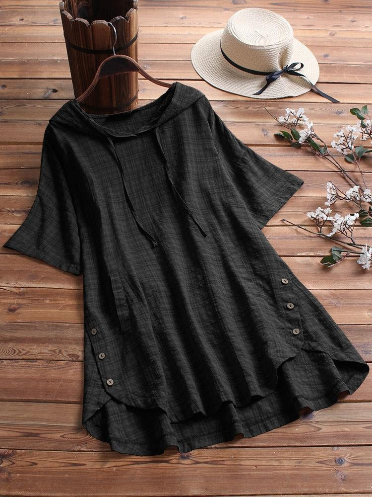 Women's Halter Solid Color Pockets Short Sleeves Blouse