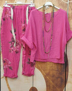 Floral Print Casual 3/4 Sleeves Two Piece Suit