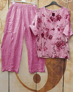 Floral Print Casual Half Sleeves Two Piece Suit