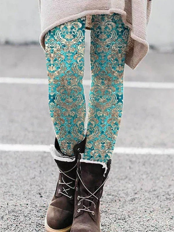 Ethnic Tribal Print Elastic Waist Casual Leggings