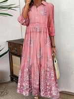 Pink Lapel 3/4 Sleeve Maxi Dress
