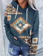 Geometric Print Hooded Long Sleeves Sweatshirt