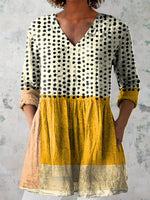 Geometric Dot Art Print V-neck 3/4 Sleeve Casual Daily Blouse
