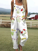 Vintage Floral Art Print Casual Wide Leg Jumpsuit